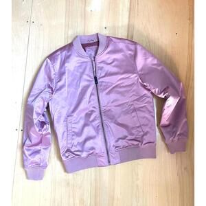 Guess Pink Satin Bomber Jacket Mens Large Full Zip Outerwear Dusty Rose Vintage